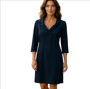 J. McLaughlin Elegant Neutral Classic Old Money Navy Long Sleeve Dress